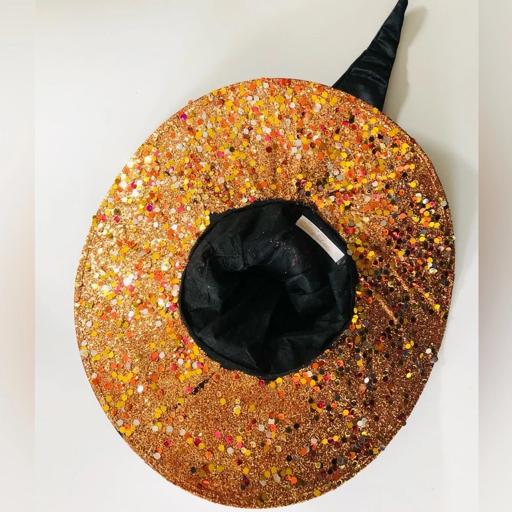 witch hat Black leaf crown glimmering orange tone brim top/under 18